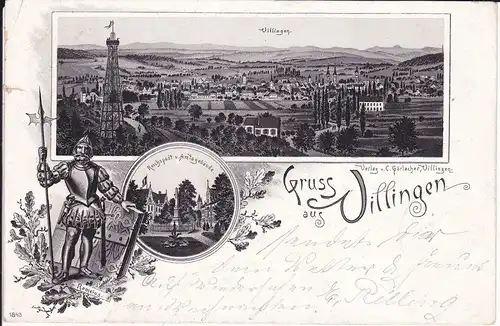 Ansichtskarte Villingen V.-Schwenningen Gesamtansicht Romäus Farblitho ca. 1900