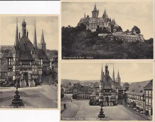 3 Ansichtskarte Wernigerode Harz Schloss Rathaus Marktplatz ca. 1930