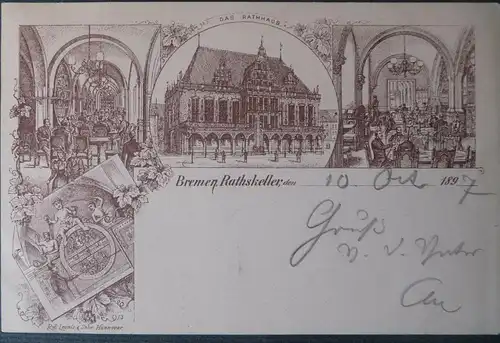 Ansichtskarte Bremen Rathskeller / Ratskeller Rathaus Lithographie 1897