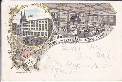 Ansichtskarte Köln Bierstall Bierhalle Hotel de Belgique Farblitho 1896