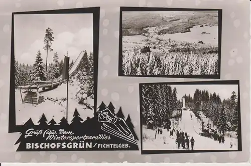 Ansichtskarte Bischofsgrün Ochsenkopf Sprungschanze Mehrbildkarte 1961