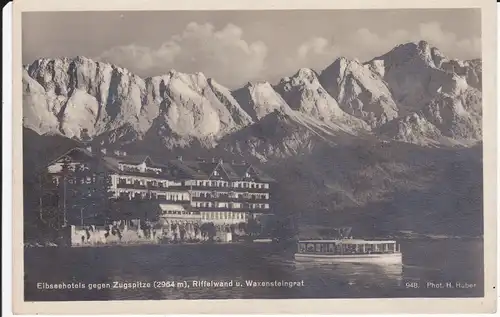 Ansichtskarte Eibsee Hotel Ausflugsschiff Zugspitze Foto Huber 1930