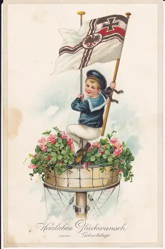 Ansichtskarte Glückwunschkarte Patriotika Knabe Matrosenanzug Fahne Marine Mastkorb 1916
