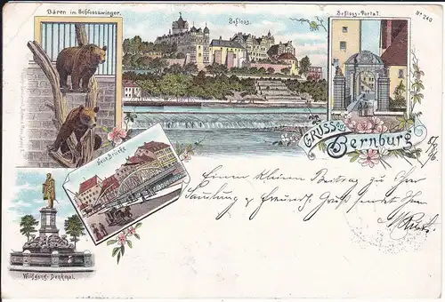 Ansichtskarte Bernburg Saale Schloss Bärenzwinger Brücke Farblitho 1896