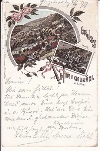 Ansichtskarte Hinterbrühl b. Mödling Gesamtansicht Kirche Farblitho 1897