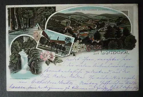 Ansichtskarte Lichtenthal Baden-Baden Gesamtansicht Kloster Wasserfall Geroldsau 1896