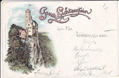 Ansichtskarte Lichtenstein Burg Farblitho ca. 1900