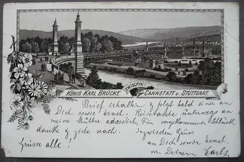 Ansichtskarte Stuttgart Cannstatt König-Karl-Brücke Lithographie 1896