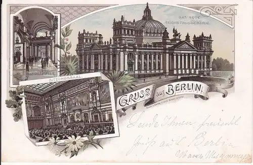 Ansichtskarte Berlin Reichstag Farblithographie  ca. 1900