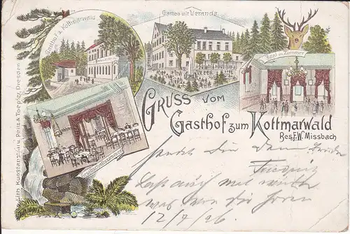 Ansichtskarte Kottmar Gasthof Kottmarwald Walddorf Lausitz / Farblitho 1896