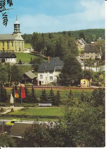 Ansichtskarte Morgenröthe-Rautenkranz Teilansicht Kirche Bahntrasse 1987