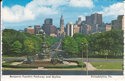 Ansichtskarte Philadelphia Benjamin-Franlin-Parkway Skyline ca. 1970