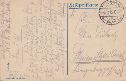 Ansichtskarte Warschau im Ersten Weltkrieg Text / Feldpostkarte 1915