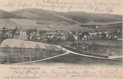 Ansichtskarte Erlbach Vogtland Gesamtansicht Hoher Stein 1902