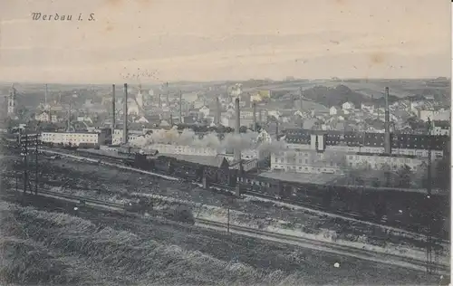 Ansichtskarte Werdau Sachsen Bahnstrecke Fabriken Essen 1912