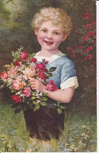 Ansichtskarte Künstlerpostkarte Junge Knabe mit Blumenstrauß Farblitho 1931