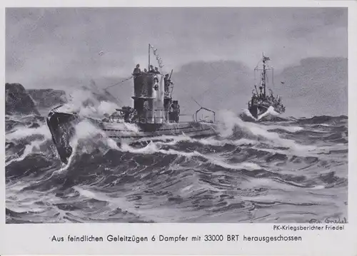 Ansichtskarte Kunstpostkarte Seekrieg 6 Dampfer herausgeschossen / PK Friedel WKII