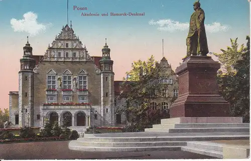 Ansichtskarte Posen / Poznan Akademie Bismarck-Denkmal 1916