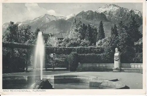 Ansichtskarte Bad Reichenhall Kurpark Denkmal Springbrunnen 1936