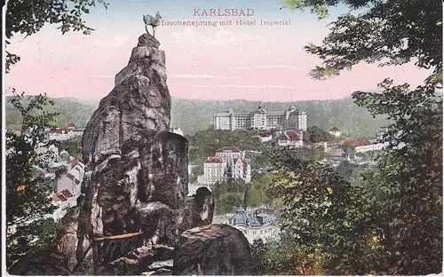 Ansichtskarte Karlsbad / Karlovy Vary Hirschensprung Hotel Imperial 1930