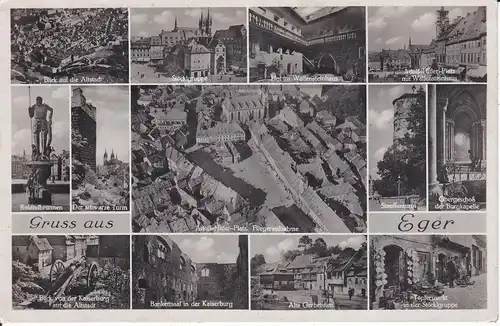 Ansichtskarte Eger / Cheb Mehrbildkarte 13 Ansichten ca. 1940