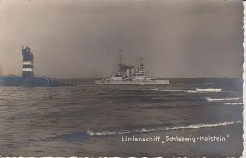 Ansichtskarte Schleswig Holstein Linienschiff Kriegsschiff Leuchtturm Foto