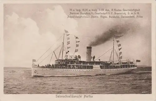 Ansichtskarte Schnelldampfer Hertha Ostsee Schiffsstempel 1927