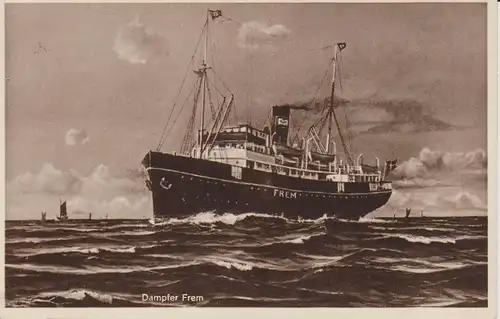 Ansichtskarte Dampfer Frem Ostsee mit Schiffstempel 1936