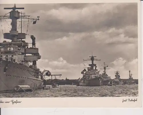 Ansichtskarte KIel Kriegsschiffe Flotte Hafen Foto 1936WKII