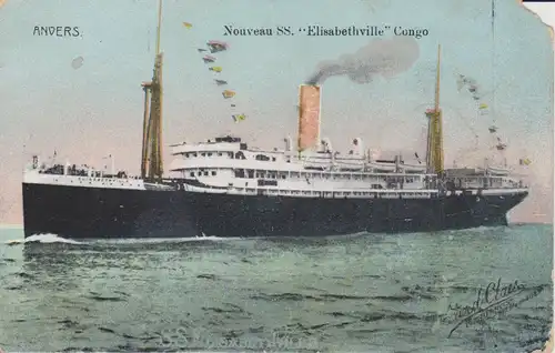 Ansichtskarte Passagierschiff Dampfer SS Elisabethville / Anvers Antwerpen ca. 1920