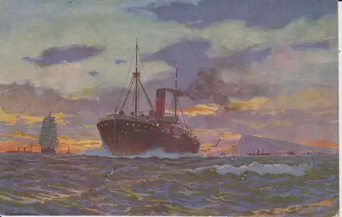Ansichtskarte Kunstpostkarte Frachtdampfer der Reederei Kunstmann ca. 1910