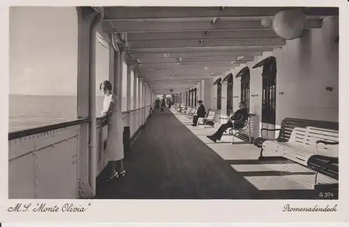 Ansichtskarte Passagierschiff MS Monte Olivia Promenadendeck Foto ca. 1930