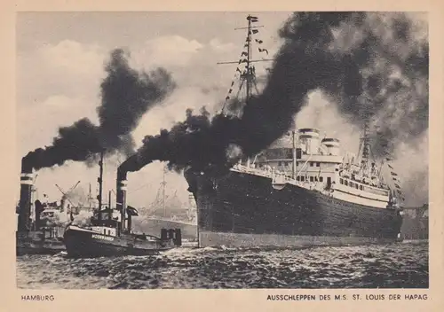 Ansichtskarte Hamburg Ausschleppen Passagierschiff MS St. Louis ca. 1940