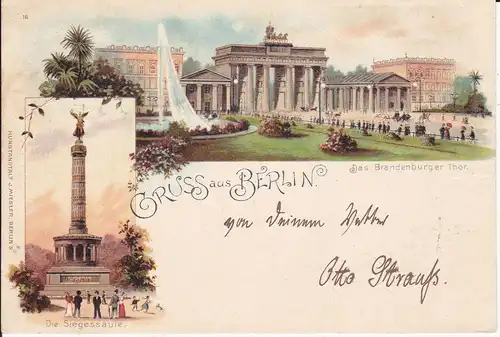 Ansichtskarte Berlin Brandenburger Tor Siegessäule / Farblitho 1897