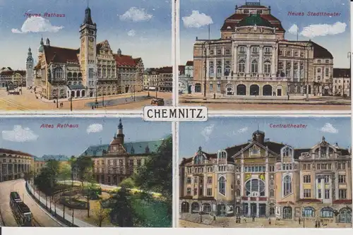 Ansichtskarte Chemnitz Mehrbildkarte Rathaus Stadttheater Centraltheater 1931