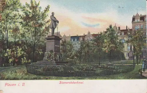 Ansichtskarte Plauen Vogtland Bismarckdenkmal Albertplatz 1907