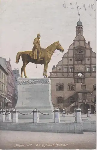 Ansichtskarte Plauen Vogtland König-Albert-Denkmal Altes Rathaus 1910