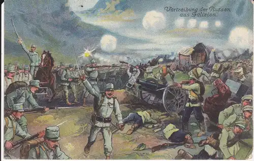 Ansichtskarte Erster Weltkrieg Vertreibung Russen Galizien Künstlerpostkarte Feldpost 1916