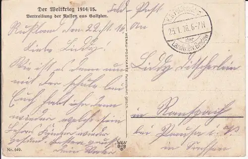 Ansichtskarte Erster Weltkrieg Vertreibung Russen Galizien Künstlerpostkarte Feldpost 1916