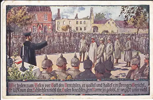 Ansichtskarte Kunstpostkarte Militär-Gottesdienst Gebet Soldaten Erster Weltkrieg 1916