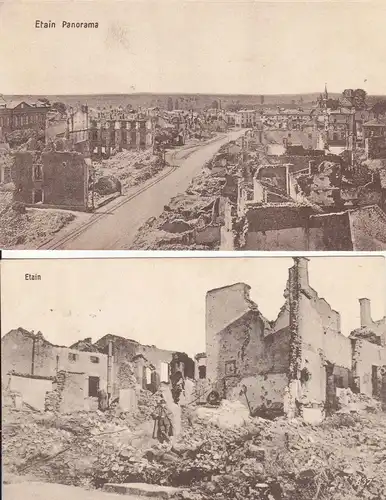 2 Ansichtskarte Etain Lothringen Frankreich Kriegszerstörungen WKI 1916/17