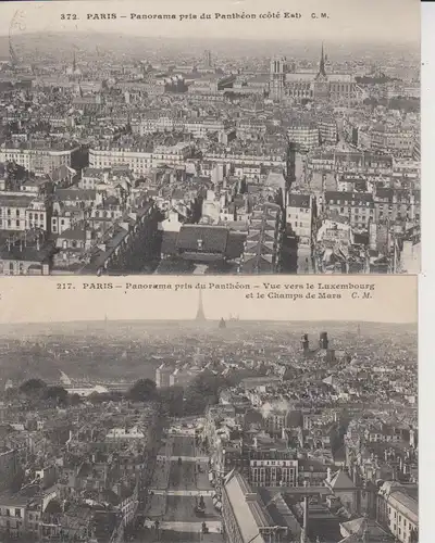 2 x Ansichtskarte Paris Stadtansichten vom Pantheon aus 1940