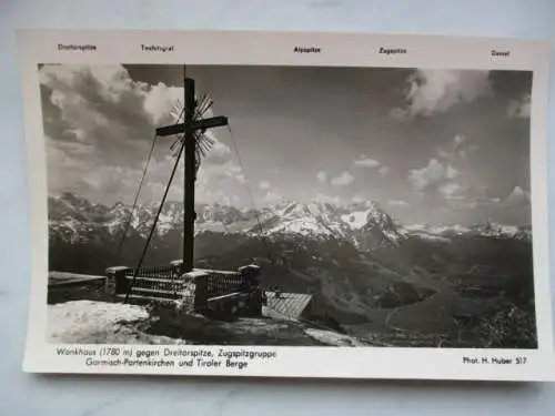 [Echtfotokarte schwarz/weiß] Wankhaus (/(= M) gegen Dreitorspitze, Zugspitzgruppe, Garmisch-Partenkirchen und Tiroler Berge. 