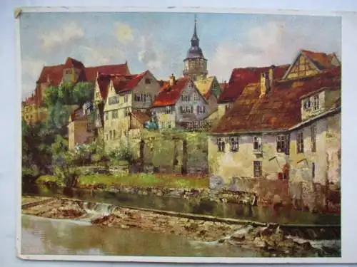 [Lithographie] J. Burger: Altes schwäbisches Städtchen ( Backnang). 