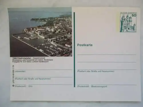 [Ansichtskarte] 7990 Friedrichshafen - Zeppelinstadt
Messeplatz und Ferienziel am intern. Bodensee
Freigabe Nr. 5 5322 Luftamt Südbayern. 