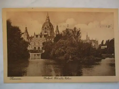 [Lithographie] Hannover, Maschpark, Blick auf das Rathaus. 