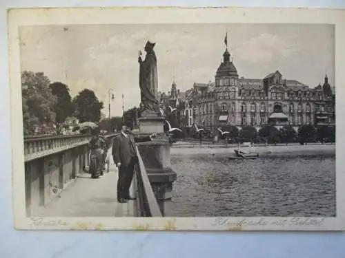 [Lithographie] Konstanz - Rheinbrücke mit Seehotel. 