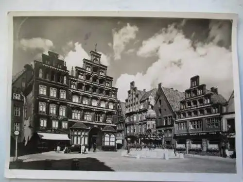 [Echtfotokarte schwarz/weiß] Lüneburg - Giebelhäuser Am Sande. 