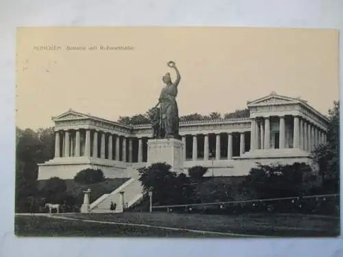 [Lithographie] München Bavaria mit Ruhmeshalle. 