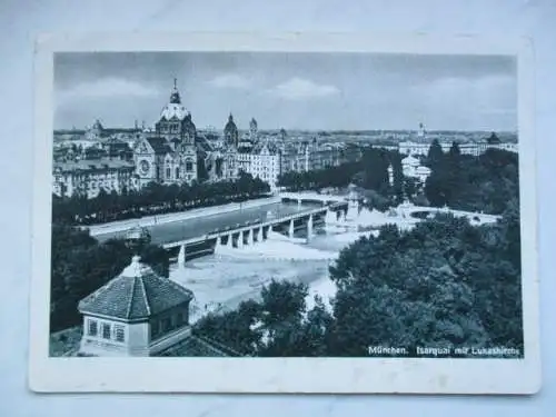 [Ansichtskarte] München. Isarquai mit Lukaskirche. 